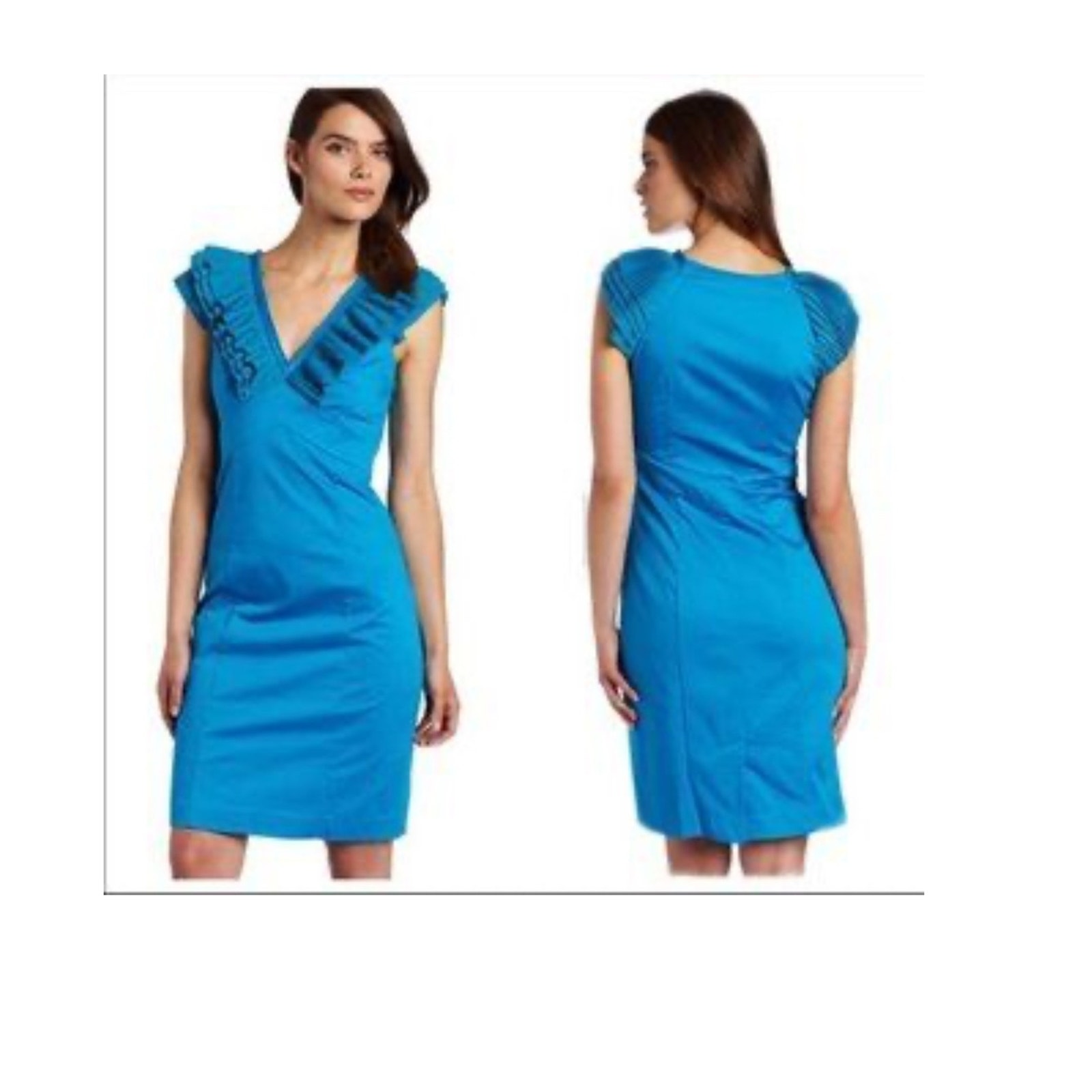 Ted Baker V Neck Pleated Ruffle Shift Dress Blue Size 1 Us 4
